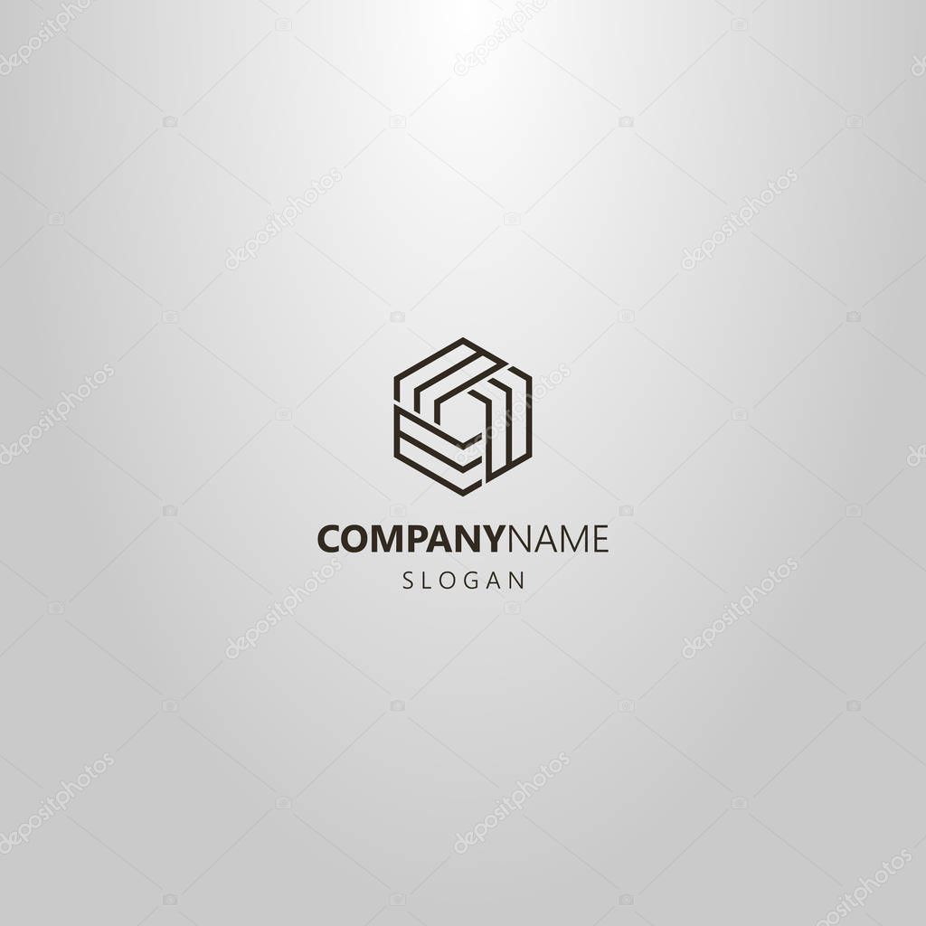black and white simple vector line art geometric mininalistic logo of abstract hexagonal structure
