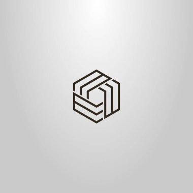 soyut altıgen yapının siyah beyaz basit vektör çizgi sanat geometrik mininalistik işareti