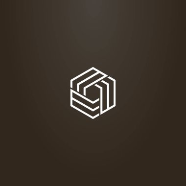 Siyah arka planda beyaz tabela. soyut altıgen yapının vektör çizgisi geometrik mininalistik işareti