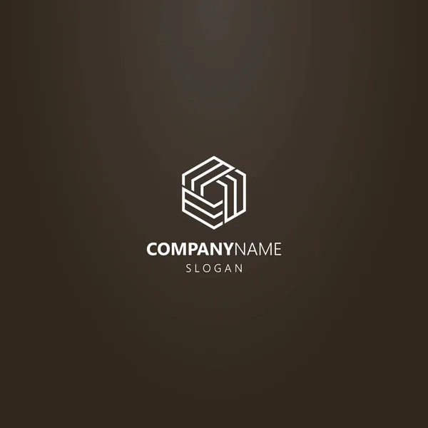 White Logo Black Background Simple Vector Line Art Geometric Mininalistic — 스톡 벡터