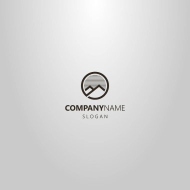 yuvarlak bir çerçevede iki dağların siyah ve beyaz basit vektör çizgi sanat logosu