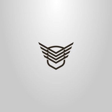 üzerinde soyut kanatlar ile kalkan siyah ve beyaz basit vektör modern çizgi sanat işareti