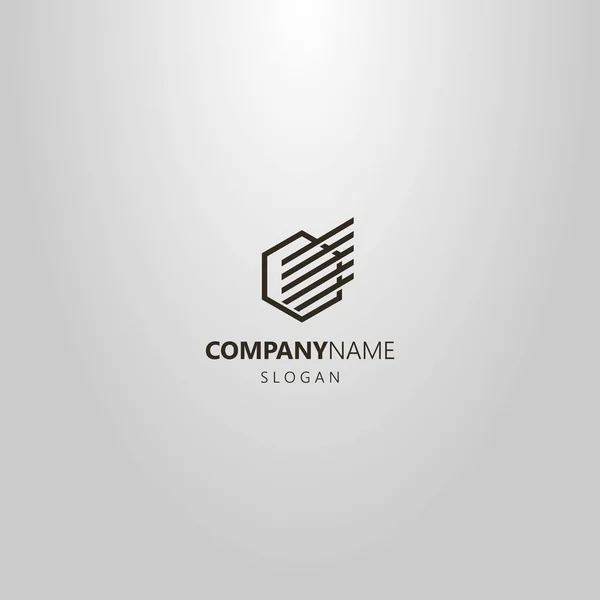 Linha Vetorial Simples Preto Branco Arte Moderna Logotipo Hexágono Com — Vetor de Stock