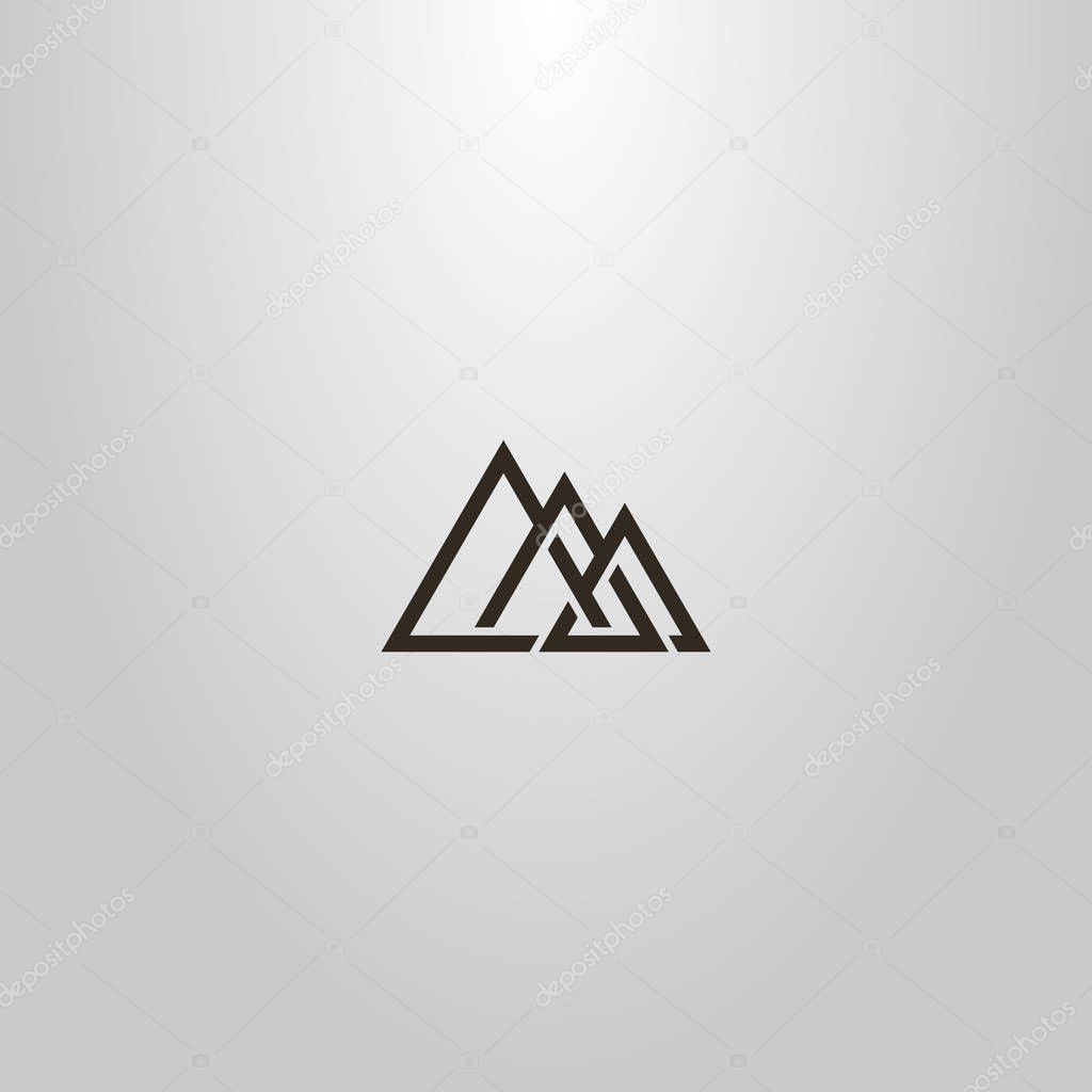 black and white simple vector line art sign of three interlaced triangles