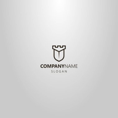 kalkan şeklindeki kulenin siyah beyaz basit vektör çizgisi sanat logosu 