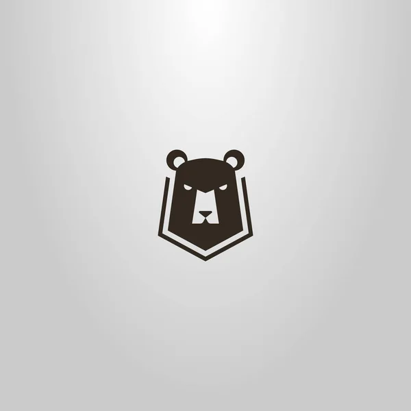 黑白简单的矢量平面艺术标志的熊头在盾牌 — 图库矢量图片