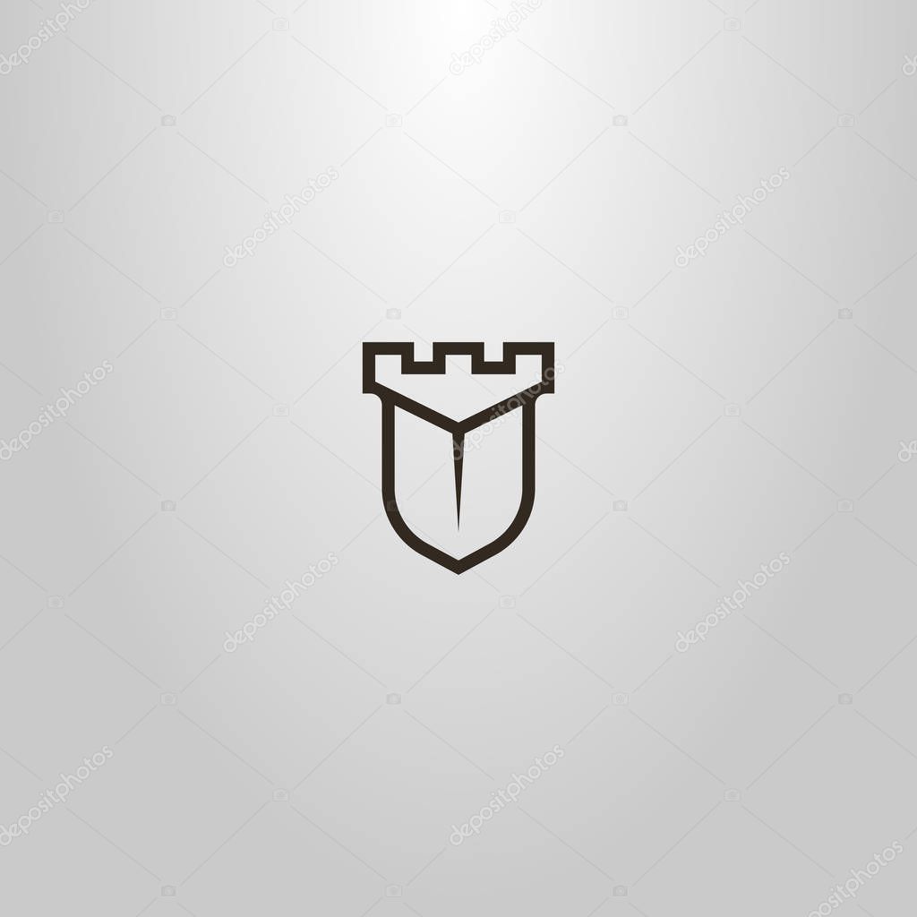 black and white simple vector line art sign of shield-shaped tower 