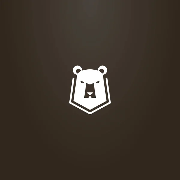 黑色背景上的白色标志 盾牌中熊头的简单矢量平面艺术标志 — 图库矢量图片