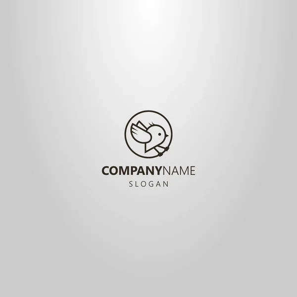 Logotipo Arte Linha Vetorial Simples Preto Branco Passarinho Desenho Animado — Vetor de Stock