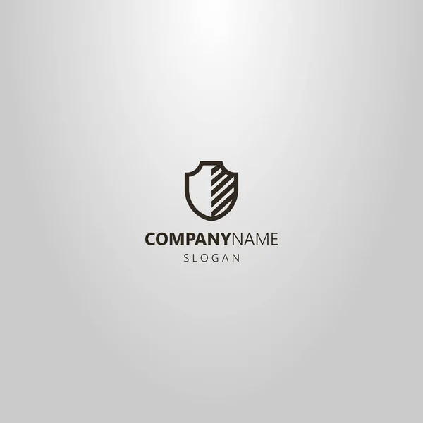 Noir Blanc Simple Vecteur Ligne Art Logo Bouclier Médiéval Demi — Image vectorielle