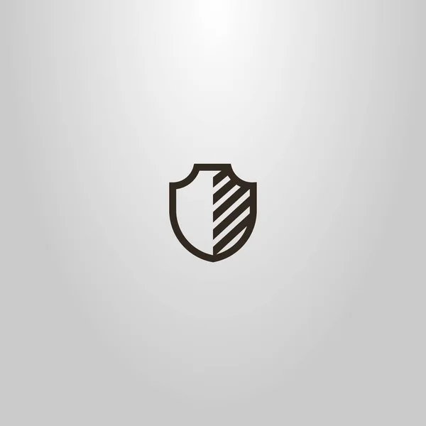 黑色和白色简单的矢量线艺术标志的中世纪半条纹盾牌 — 图库矢量图片