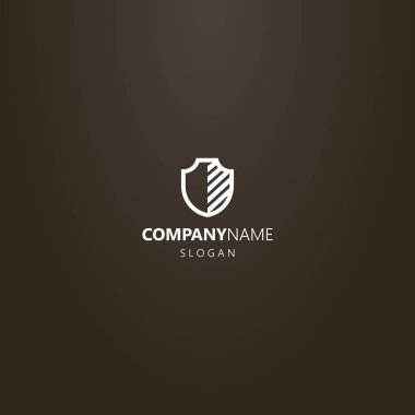 siyah arka plan üzerinde beyaz logo. bir ortaçağ yarı çizgili kalkan basit vektör çizgi sanat logosu