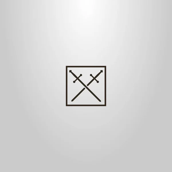 正方形のフレームに2本の交差した剣の黒と白の単純なベクトル記号 — ストックベクタ