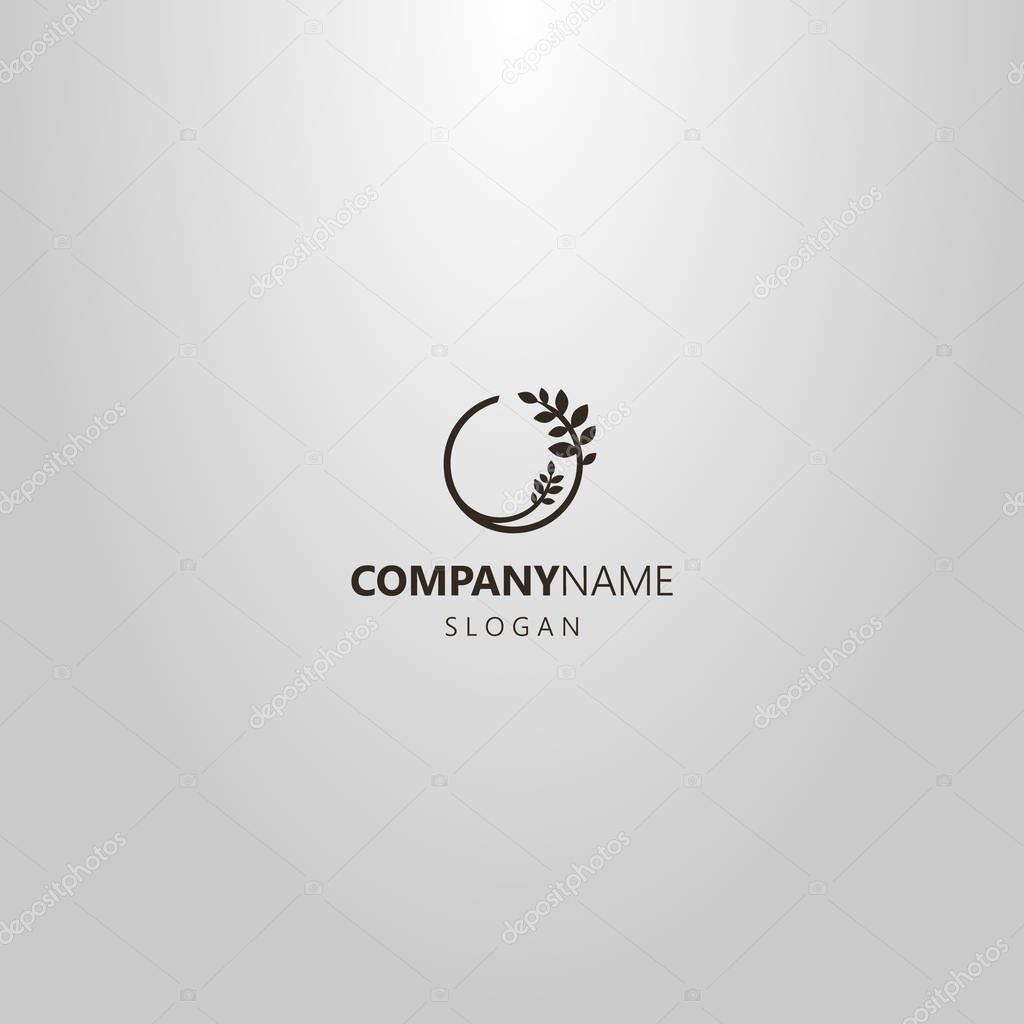 black and white simple vector logo of a round branch of a plant with leaves or a wreath