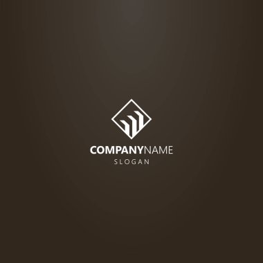 siyah arka plan üzerinde beyaz logo. bir elmas çerçeve içinde üç dikdörtgen şekiller basit vektör düz sanat logosu