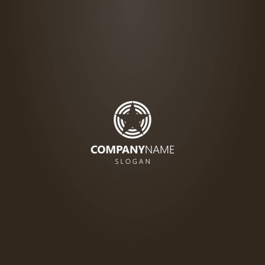 siyah arka plan üzerinde beyaz logo. içinde negatif bir uzay yıldızı ile çizgili bir daire basit vektör düz sanat logosu