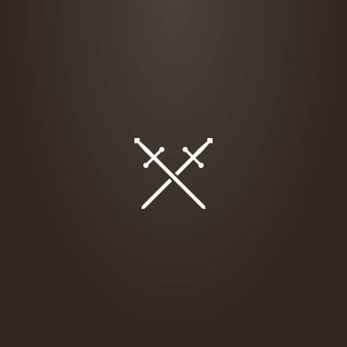 siyah bir arka plan üzerinde beyaz bir işaret. iki çapraz kılıç basit vektör düz sanat işareti