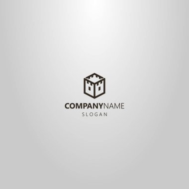 altıgen şeklinde bir ortaçağ kulesisiyah ve beyaz basit vektör geometrik çizgi sanat logosu