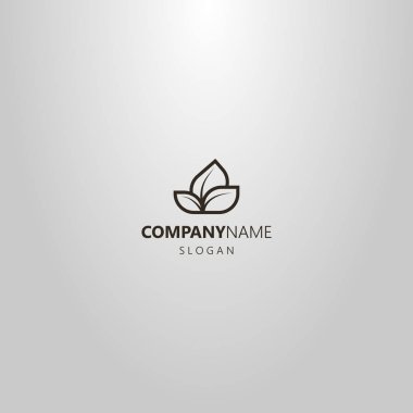 üç yapraklı bir bitkinin siyah ve beyaz basit vektör çizgi sanat logosu