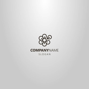 siyah ve beyaz basit çizgi sanat altı yapraklı çiçek vektör logosu ile bir ayrılmış yaprakları