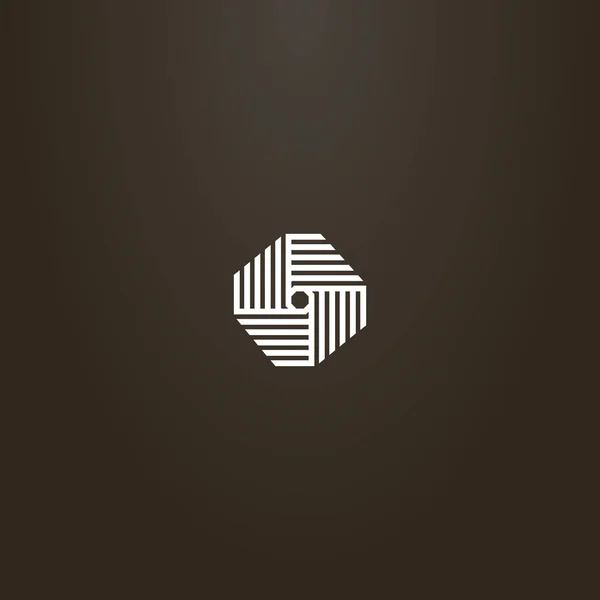 siyah bir arka plan üzerinde beyaz bir işaret. dört parçadan oluşan çizgili sekizgenin basit vektör geometrik çizgi sanat işareti