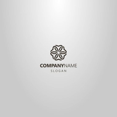 siyah ve beyaz basit çizgi sanat vektör anahat logosu altı yapraklı çiçek çiçeği