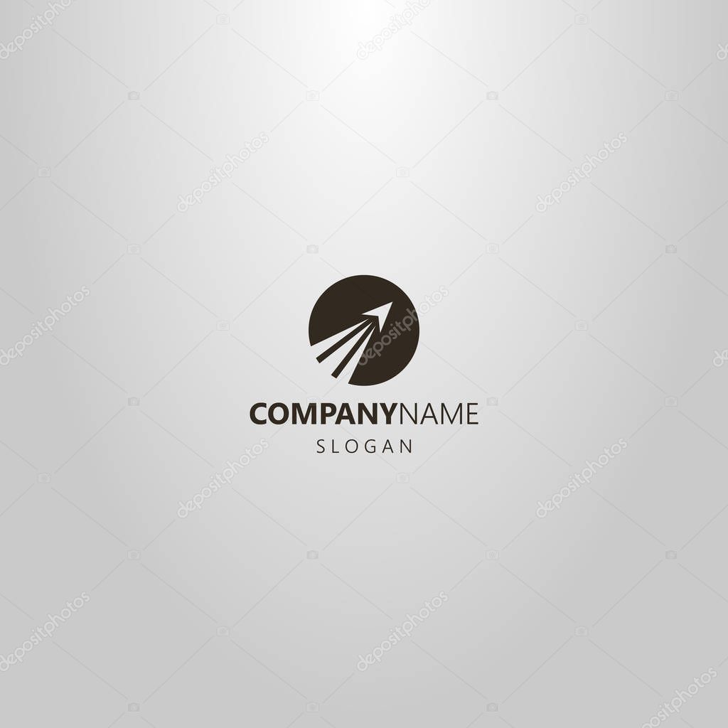 Black and white simple vector round negative space logo of a rocket taking off
