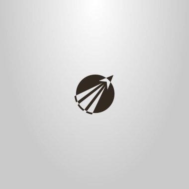 siyah ve beyaz basit düz sanat vektör yuvarlak negatif uzay işareti bir kalkış roket ötesine gidiyor