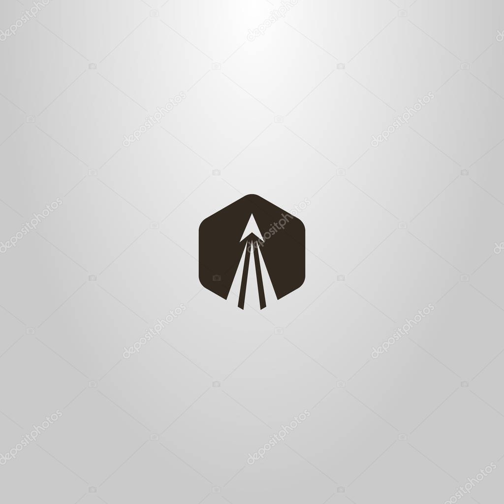 Black and white simple flat art abstract vector hexagonal sign of a take-off rocket