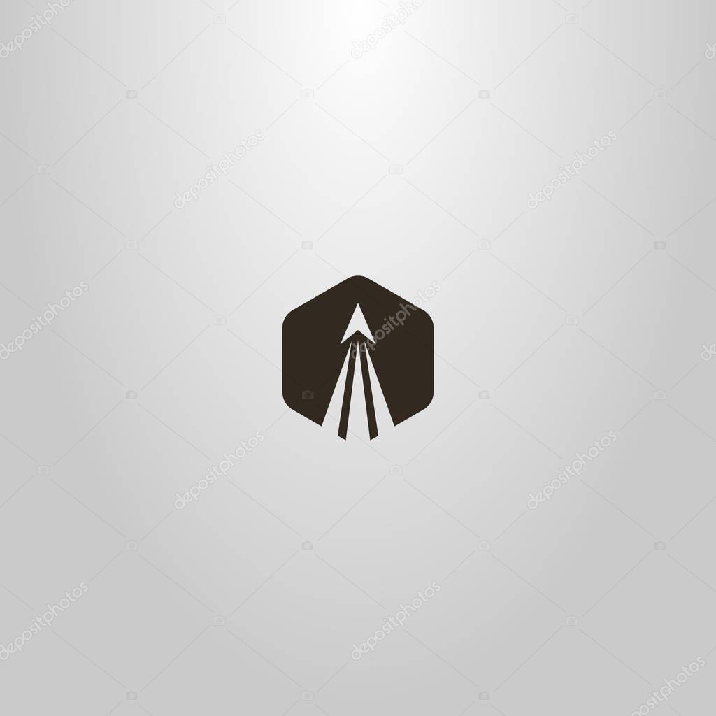 black and white simple flat art abstract vector hexagonal sign of a take-off rocket 