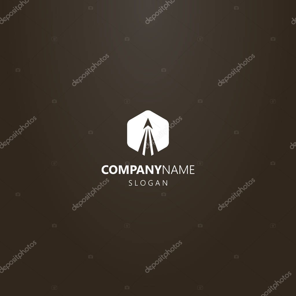 White logo on a black background. simple flat art abstract vector hexagonal logo of a take-off rocket