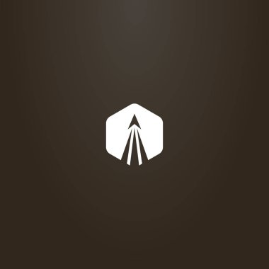 siyah bir arka plan üzerinde beyaz bir işaret. basit düz sanat soyut vektör altıgen işareti bir kalkış roket