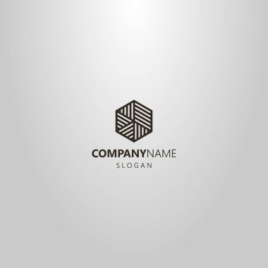 farklı boyut ve yönlerde çizgili parçalara bölünmüş bir altıgen siyah ve beyaz basit vektör çizgi sanat logosu