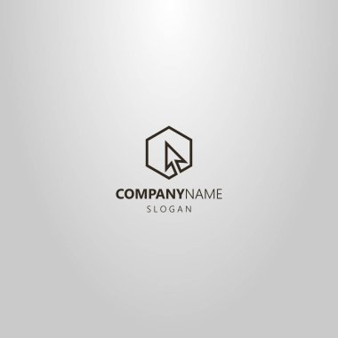 altıgen çerçevede imleç ok siyah ve beyaz basit vektör minimalist tek satır logosu