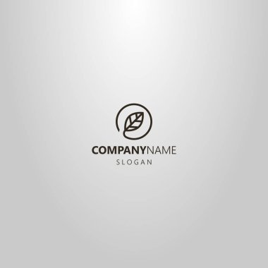 yuvarlak bir çerçeve içinde yaprak siyah ve beyaz basit vektör minimalist çizgi sanat logosu