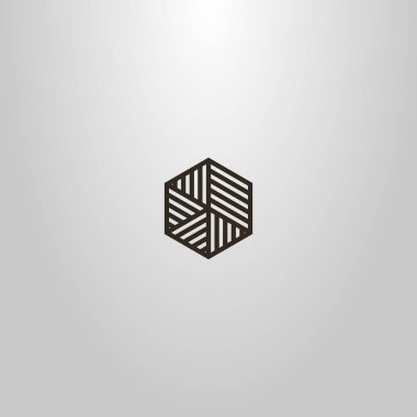 siyah ve beyaz basit vektör çizgi sanat işareti bir altıgen farklı boyut ve yönlerde çizgili parçalara bölünmüş