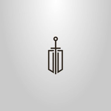 siyah beyaz basit vektör modern minimalist çizgi sanat bir kalkan üzerinde kılıç işareti
