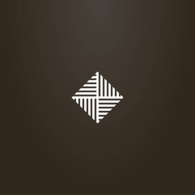 siyah bir arka plan üzerinde beyaz bir işaret. farklı yönlerde çizgili parçalara bölünmüş bir eşkenar dörtgen vektör işareti