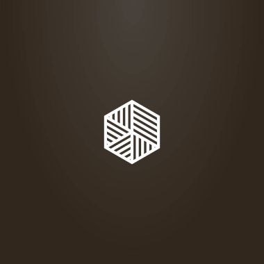 siyah bir arka plan üzerinde beyaz bir işaret. farklı boyut ve yönlerde çizgili parçalara bölünmüş bir altıgen vektör çizgi sanat işareti