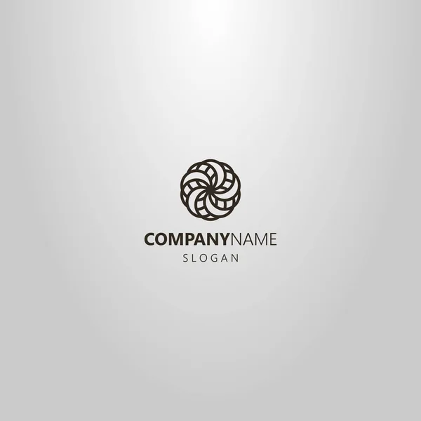 Noir Blanc Simple Vecteur Ligne Art Logo Fleur Ronde Décorative — Image vectorielle