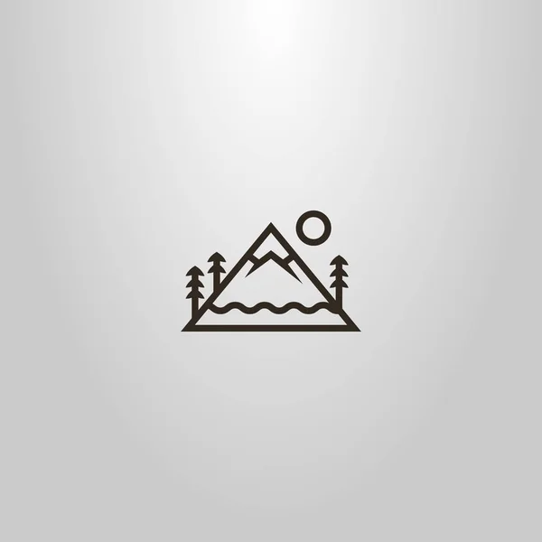 Schwarz Weiß Einfache Vektorlinie Kunstzeichen Eines Dreieckigen Berges Mit Schneebedecktem — Stockvektor