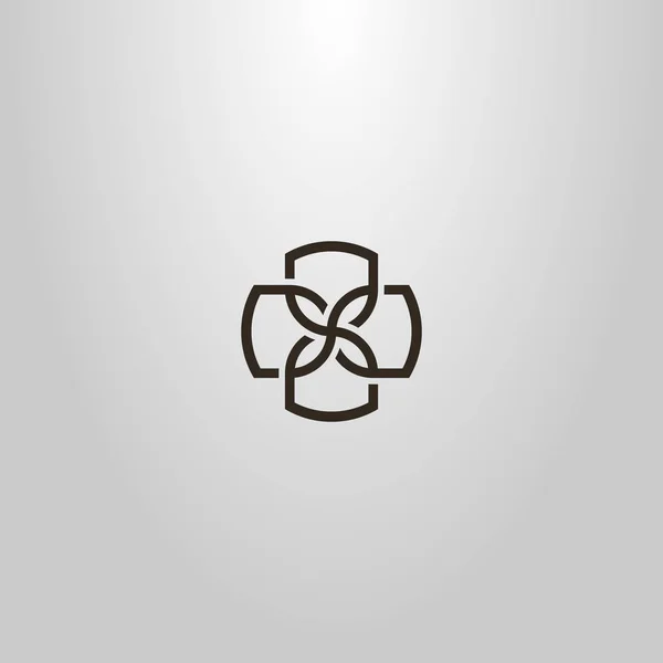 Schwarz Weiß Einfache Vektorlinie Kunstzeichen Einer Vierblättrigen Blume Mit Sanduhrblütenblättern — Stockvektor