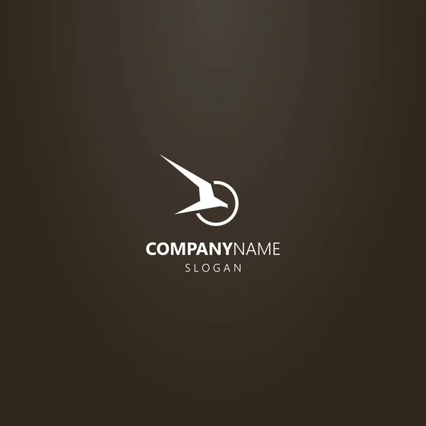 White Logo Black Background Simple Vector Abstract Logo Attacking Bird — Stock Vector