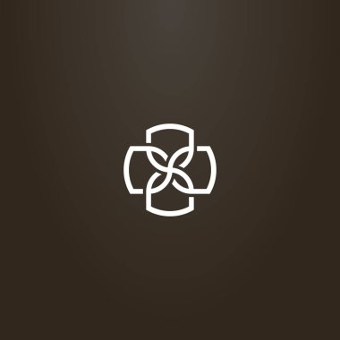 Siyah arka planda beyaz tabela. Kum saati yapraklı dört yapraklı bir çiçeğin basit bir çizgisi.