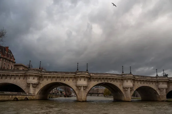 Bridge River Paris Dramatic Sky — Stock Photo, Image