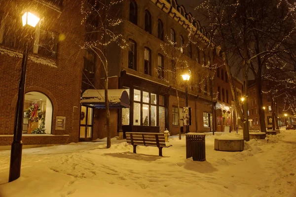 Bir kar yağışı sırasında gece kış city sokaklarında. Portland. Amerika Birleşik Devletleri. Maine.