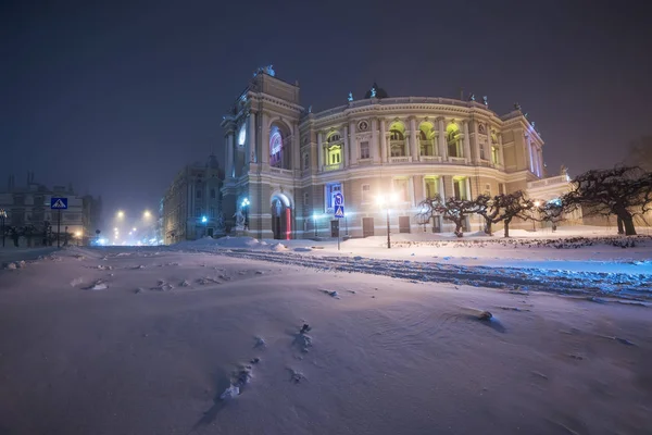 Snowstorm Night City Opera Ballet Theatre Odessa Ukraine — Stock Photo, Image