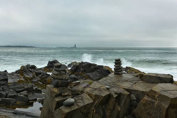 Fyren Den Vilda Klippiga Stranden Atlanten Usa Maine Portland Den — Stockfoto