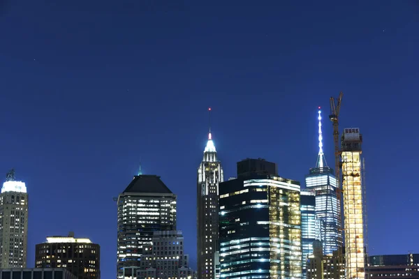 Niveles Puentes Sobre Bahía Rascacielos Nocturnos Nueva York Foto Noche — Foto de Stock