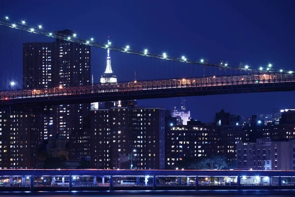 Уровни Мостов Через Залив Ночные Небоскребы Нью Йорк Ночное Фото — стоковое фото